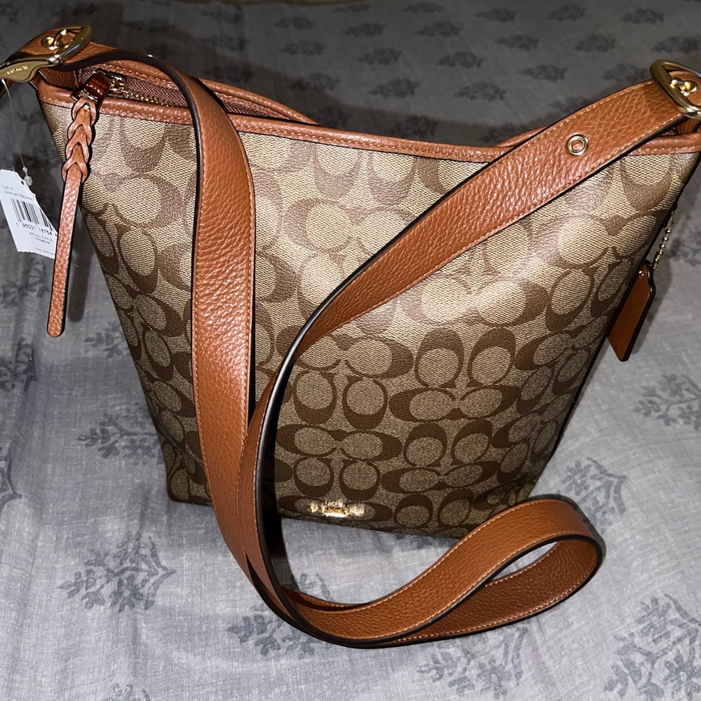NWT Signature Val Coach Leather Duffle Purse Khaki/Redwood